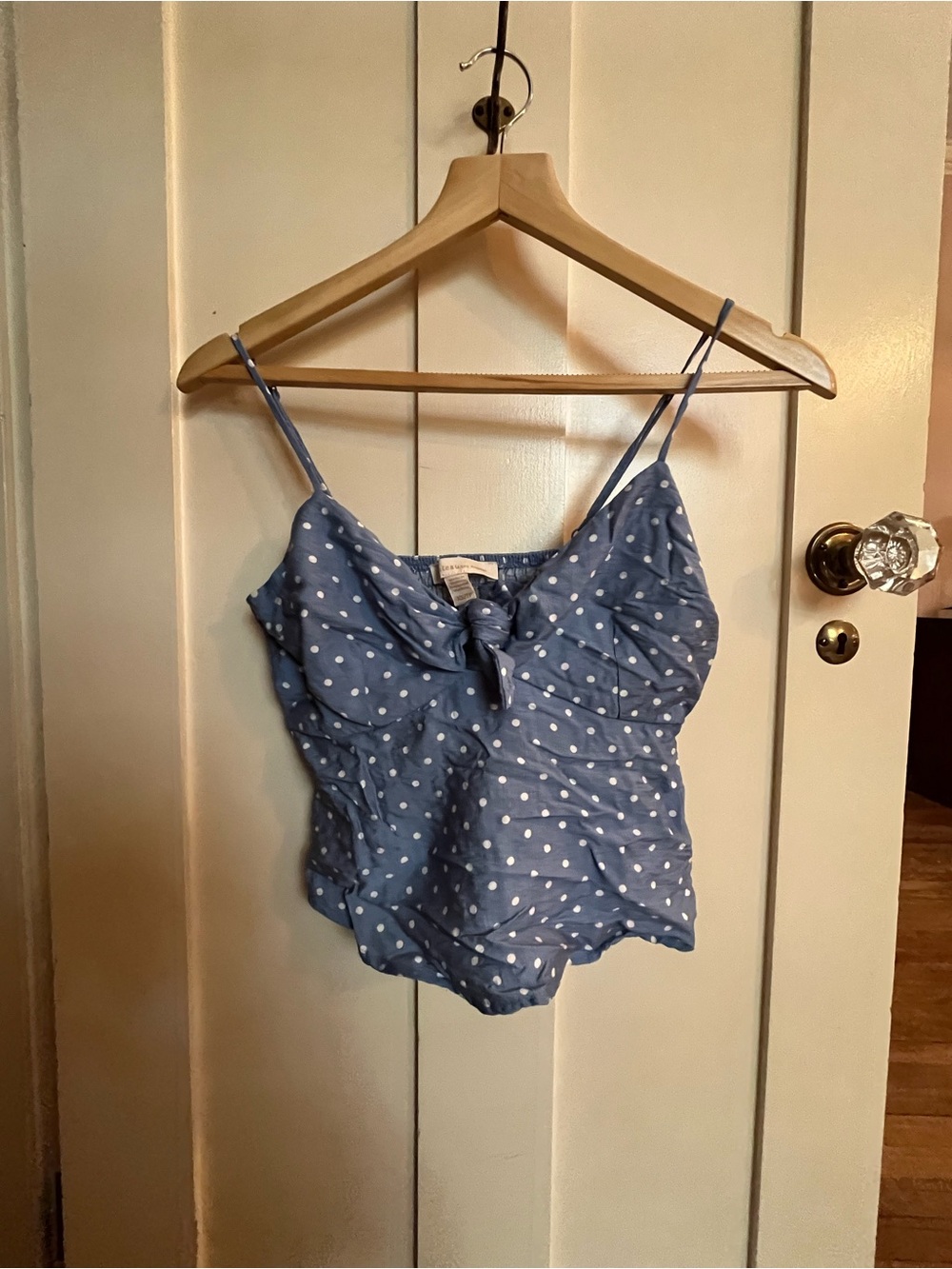 Blue Polka Dot Tie-Front Cami Top
